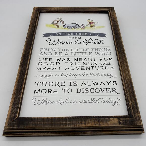 Disney Winnie Pooh Brother Free Day Wood Framed Wall Artwork Picturec13x19 Text - Picture 1 of 9